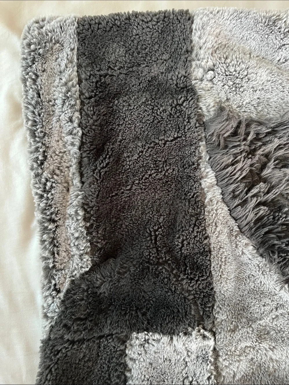 Ugg patchwork faux fur textured tones pillow sham super soft square 20x20”